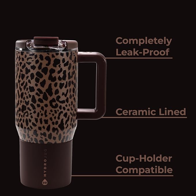 HydroJug Coffee Traveler 20oz Ceramic-Lined Mug with Handle, Brown Leopard - Image 5