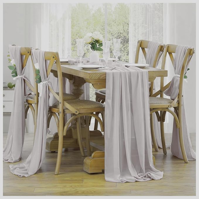 Pack of 20 | Grey | 14ft Chiffon Table Runner 29x170 Inches Long Romantic Rustic Sheer Gauze Runner for Wedding Bridal Shower Birthday Banquets Engagement Spring Easter Boho Decorations - Image 6