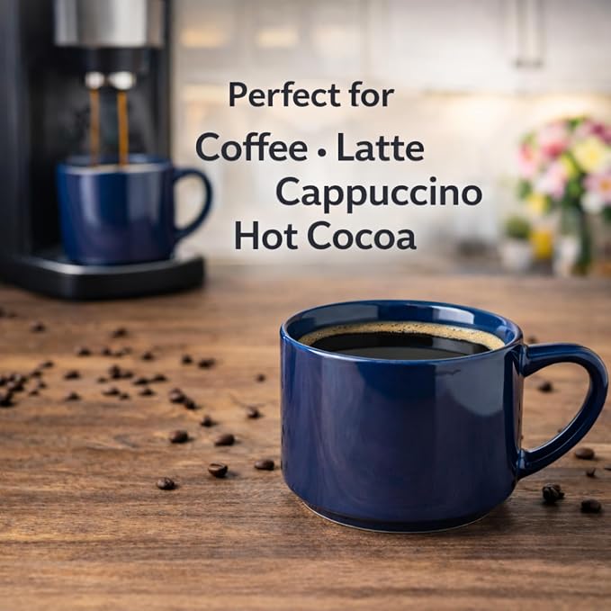 GBhome 14 OZ Coffee Mugs Set of 6, Stackable Ceramic Mugs for Men, Women, Modern Coffee Cups for Latte,Cappuccino,Hot Cocoa. Dishwasher & Microwave Safe, Navy Blue - Image 4