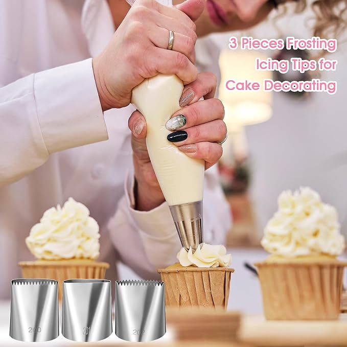 3 Pcs Large Piping Tips Set, Stainless Steel Cake Icing Nozzles Tips Decorating Tools, Big Piping Frosting Icing Tip Accessories for Cookie Cupcake Fondant Cakes Baking Buttercream Decorating Supplies