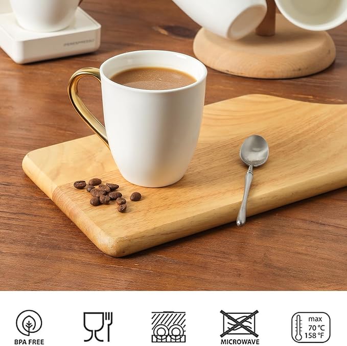 vicrays Coffee Mug Set, 11 Ounce, Set of 6, Ceramic Mug for Men, Women, Unique Glazed Mugs with Handle for Coffee, Tea, Milk, Cocoa, Cereal(White with Golden) - Image 3