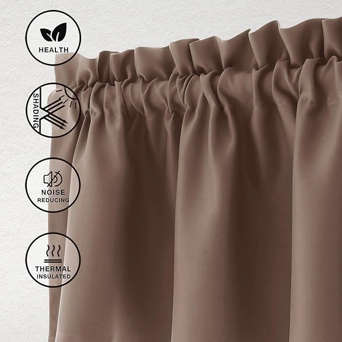 Hiasan Valance Curtains for Kitchen Blackout Thermal Insulated Solid Window Curtain Valance, Cappuccino, 60 x 18 Inches, 1 Panel - Image 2