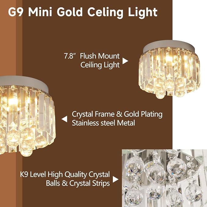 Crystal LED Ceiling Light Chandelier, Modern Semi Flush Mount Lighting Fixture Ceiling Lamp for Living Room, Dining Room, Bedroom, Kitchen Island, Entryway (7.87“ * 5.9” Round Warm Light) - Image 3