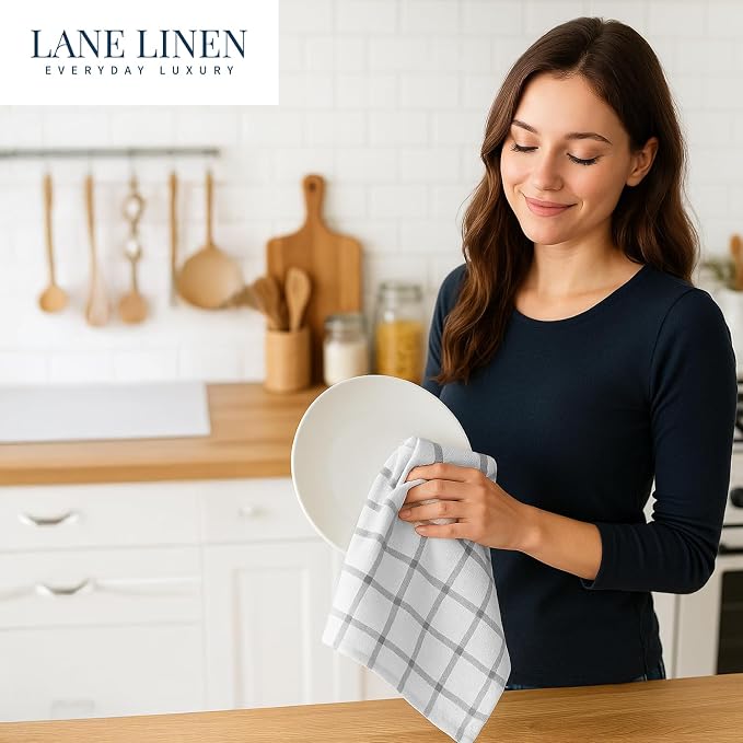 LANE LINEN Cotton Kitchen Towels and Dish Cloths Set, 6-Pack – Absorbent, Quick-Drying Dish Towel, 18" x 28", Soft, Premium Hand and Tea Towels - Grey - Image 8