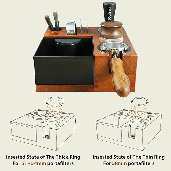 Espresso Tamping Station - Large Knock Box, 9 in 1 Espresso Coffee Organizer for Storage 51/53/54/58MM Espresso Tamper, Distributor, Portafilter and Puck Screen Accessories