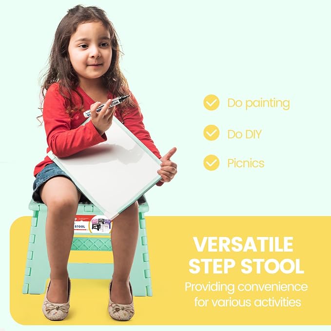 ACSTEP 9 Inch Folding Step Stool 300 LB Capacity Non Slip Foot Stool with Handle Plastic Foldable Step Stools for Kids Stepping Stool for Bathroom Black Small Step Stool (1 PC Teal) | Heavy Duty Foldable Stools, Lightweight, Holds 300 lb, for Toddler K... - Image 7