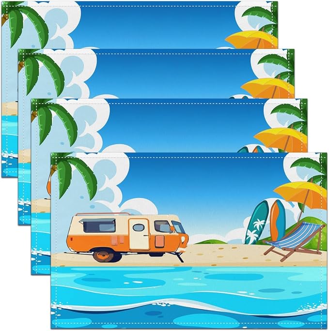 Feelyou Blue Ocean Placemats Set of 4 12"x18" Beach Theme Table Mats Placemat Room Decor Coastal Nautical Placemats for Dining Table Indoor Outdoor Kitchen Hawaiian Beach Decor Table Place Mats Camper by Feelyou