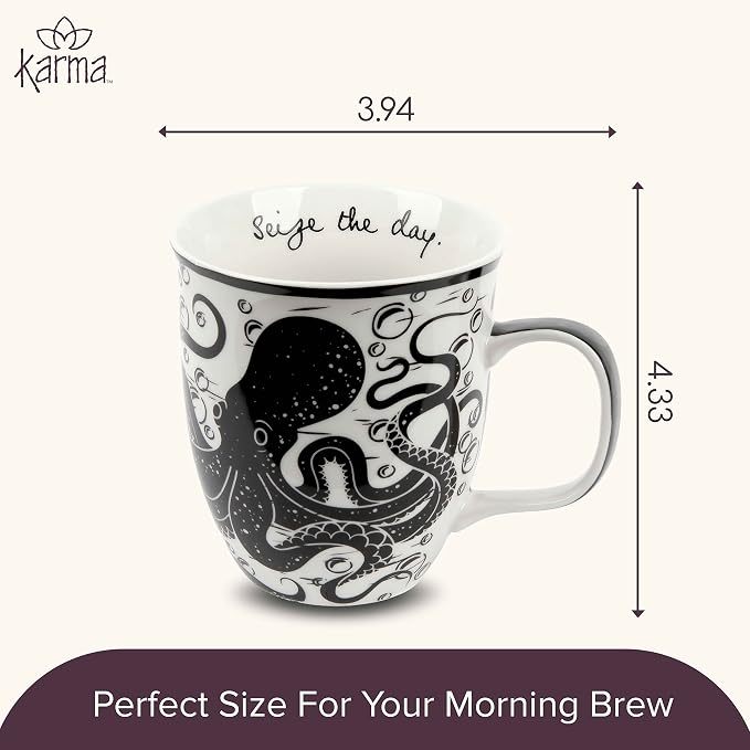 Karma Gifts 14 oz Black and White Boho Mug Octopus - Cute Coffee and Tea Mug - Ceramic Coffee Mugs for Women and Men - Image 5