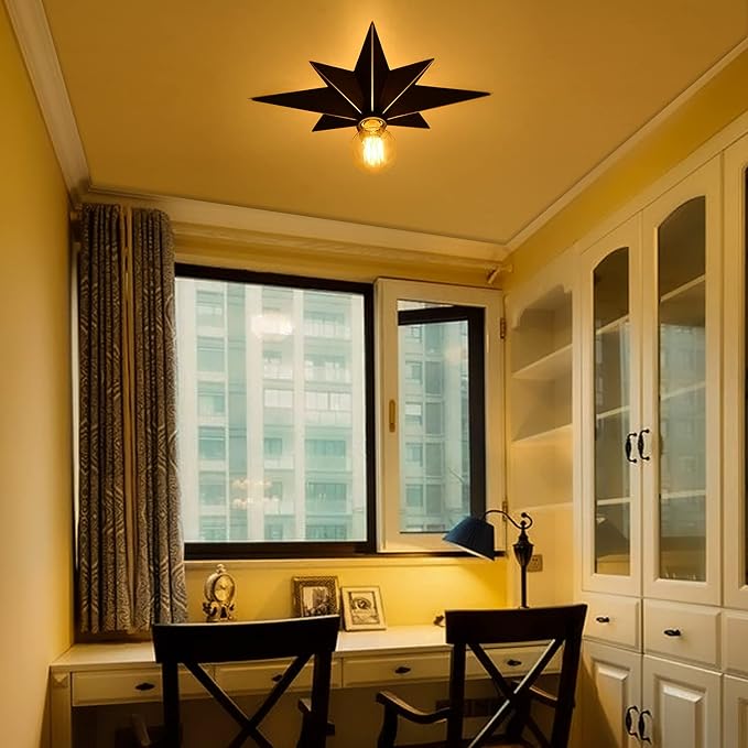16 inch Flush Mount Ceiling Light, Industrial Black Metal Star Ceiling Lights, Vintage Entryway Light Fixtures, Farmhouse Star Lighting for Hallway, Porch, Study, Bedroom, Stair, Kitchen, Bathroom - Image 7