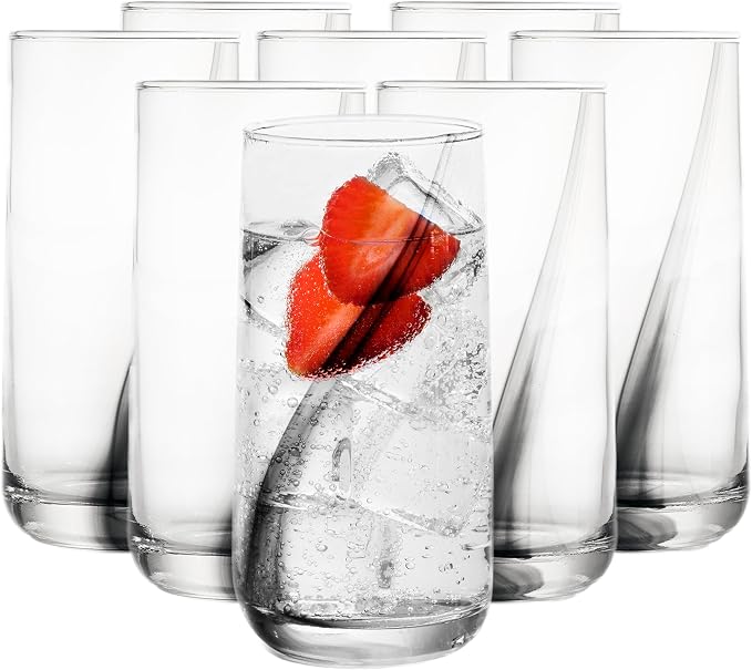 16 Oz Ascent Black Ribbon Drinking Glasses Set of 8 | Modern Black Ribbon Design, Dishwasher Safe & Easy to Clean, Durable for Everyday Dining and Entertaining by Libbey