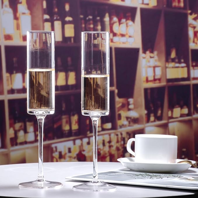 BACLIFE Crystal Champagne Flutes Set of 6 - Hand Blown Champagne Glasses With Long Stem - 6.5 oz Elegant Sparkling Wine Stemware - Unique Gift for Christmas Day,Birthday,Wedding - Clear - Image 6