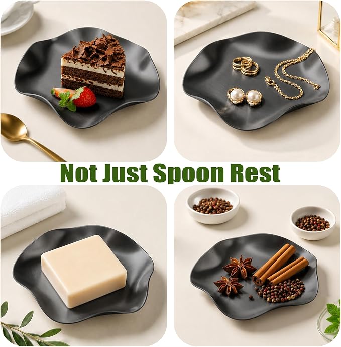 VanlonPro Stainless Steel Spoon Rest, Spatula Ladle Holder, Stainless Steel Utensil Spoon Rest Holder, Brushed Finish, Dishwasher Safe 5.9 Inch (Flower Black 1PC) - Image 6
