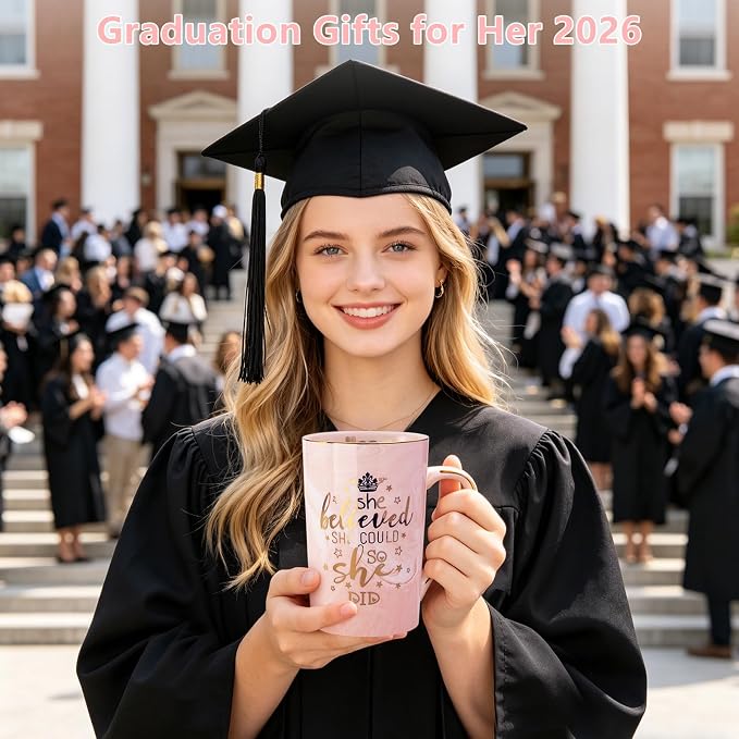 Graduation Gifts for Her 2026 - She Believed She Could So She Did Mug - Valentines Spiritual Motivational Congratulations Gifts for Women, 14oz Pink Ceramic Marble Gold Print Coffee Cup, Nicely Boxed - Image 8