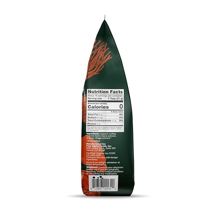 Four Sigmatic Focus Mushroom Coffee | Organic Ground Coffee with Lion's Mane Mushroom and Chaga for Better Focus and Immune Support | 12oz Bag
