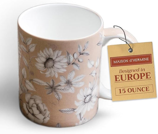 Maison d' Hermine Coffee Mug with Handles Tea Cups (15 Ounce, Pack of 1) | Fine Bone China Coffee Mugs for Hot Beverages Cappuccino Latte Home Restaurant Spring Summer -Pretty Autumn - Mono Autumn by MaisondHermine