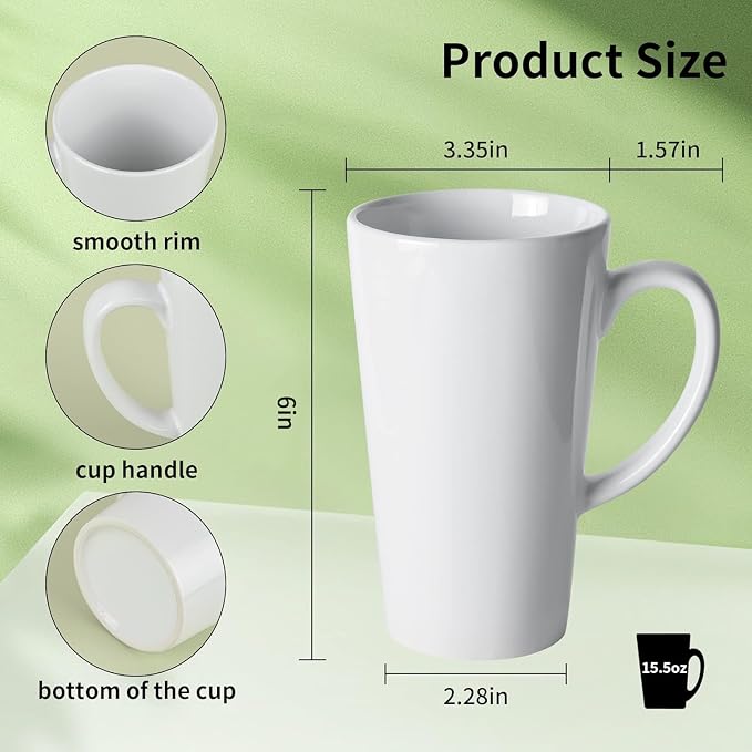 BYCNZB 16oz White Funnel Ceramic Tall Coffee Mugs for Coffee, Tea, Cocoa, Latte, Milk set of 4 - Image 2