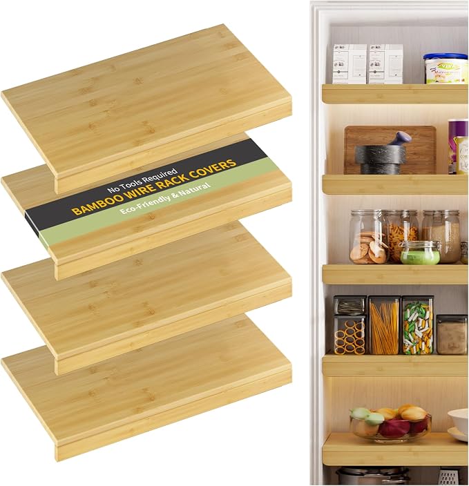 Wire Shelf Covers, Bamboo Wire Rack Covers for Pantry, Closet，Kitchen (4pcs, 30" W x 16" D, Natural) by ClimbHope
