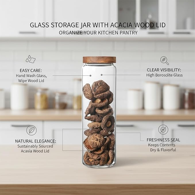 Clear Glass Storage Jars with Acacia Wood Lids for Pantry Organization - Dry Food Containers for Kitchen Countertops - Image 5