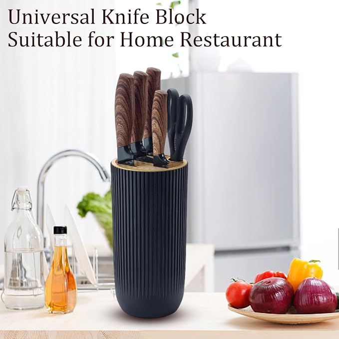 Kitchen Knife Set, Retrosohoo 6-Pieces Khaki Sharp Knife Block Set for Kitchen, Non-stick Non-slip Stainless Steel Chef Knife Set with Universal Knife Block Suitable for Home Restaurant (Black) - Image 5