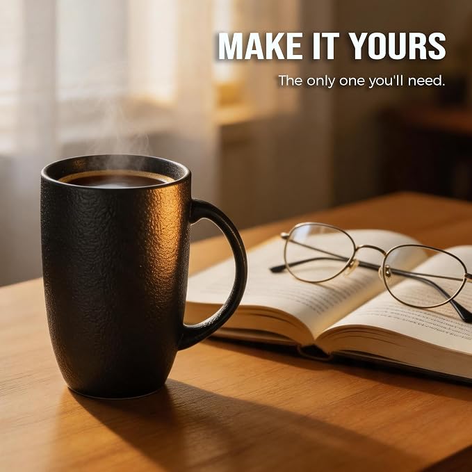 22oz Oversized Heavyweight Ceramic Coffee Mug, Large (Black) | 22oz Extra Large, Oversized Heavyweight Ceramic, Reactive Glaze, Microwave & Dishwasher Safe, Prop 65 Compliant, Gift Box - Image 7