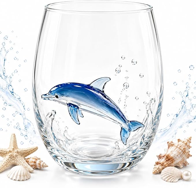 Artisanal Blue Ringed Octopus Glassware, 12oz Artisan Stemless Wine Glass (D1PC) by Unknown