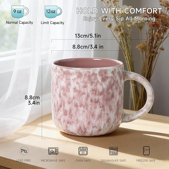 MONITO 12 OZ Coffee Mugs Set of 4, Ceramic Coffee Mugs,Modern Coffee Mugs Set with handle for Tea/Latte/Cappuccino/Milk/Cocoa. (Red, 4 Count（Pack of 1）) - Image 2