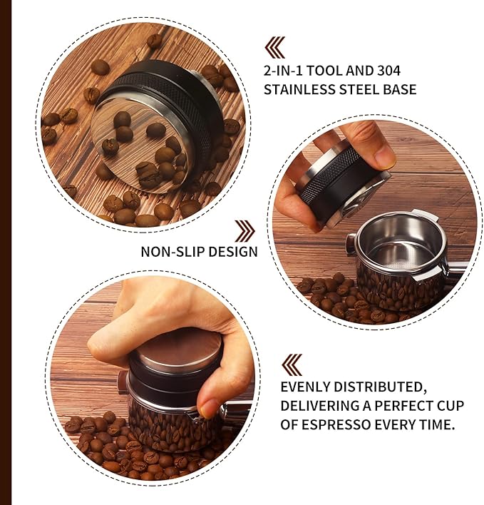 53mm Espresso Distributor & Hand Tamper, Dual Head Coffee Leveler Coffee Distributor for All 54mm Espresso Portafilter, Compatible with Rancilio Gaggia Portafilter