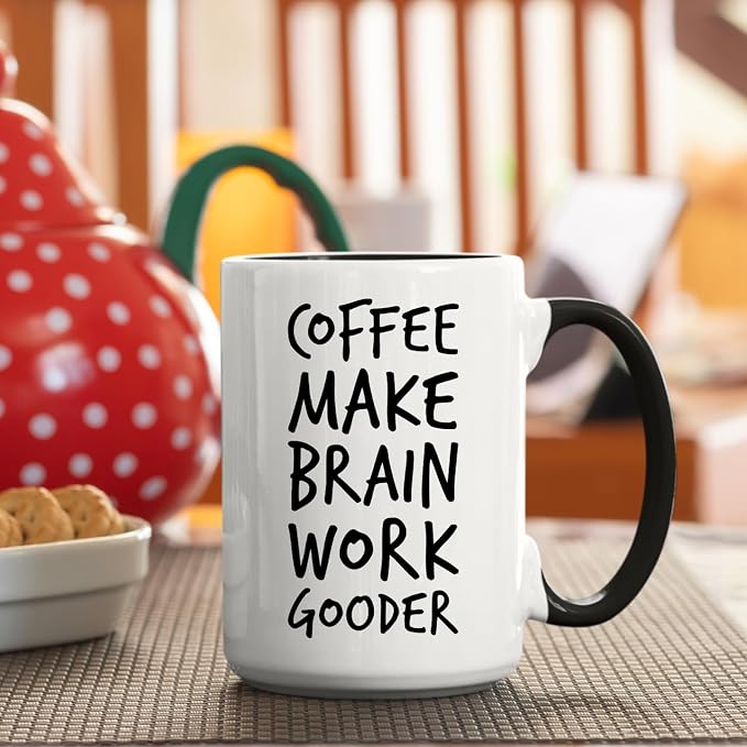 Veracco Coffee Make Brain Work Gooder Mug Funny Coffee Lover Gift Humorous Idea Family Friends Birthday Presents Sarcastic Office Tea Cup Caffeine Addict Brain Booster Gooder Vibes - Image 4