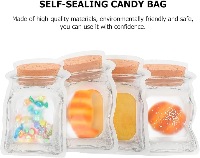 NOLITOY 100pcs Self-sealing Cookie Bags with Mason Jar Pattern, 14x20+3.5cm Bottle Wrapping Dessert Storage Bags for Snacks and Candy Packaging - Image 3