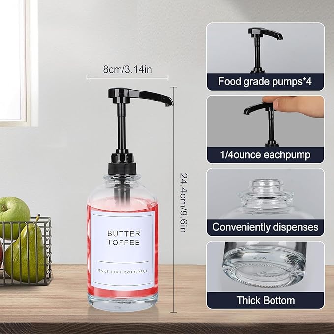 Syrup Dispenser for Coffee Bar 16.9oz Coffee Syrup Dispenser with Labels Coffee Bar Accessories 500ML Coffee Syrup Bottles (White 2)