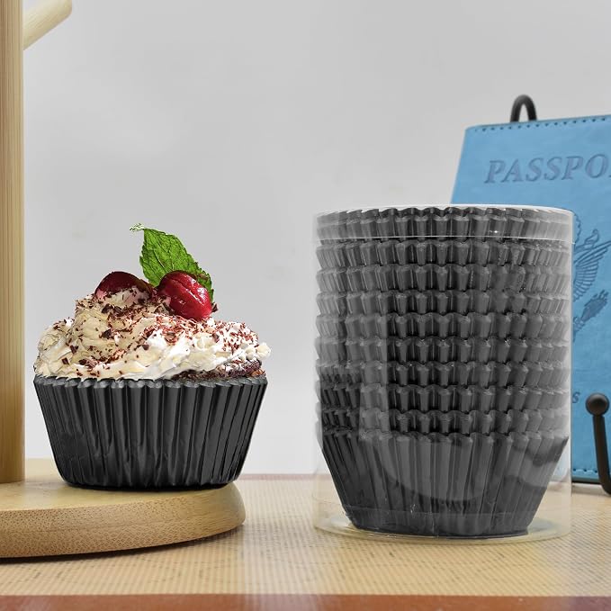 200 Pcs Black Foil Cupcake Liners Standard Baking Cups Muffin Paper Cases | Food-grade, Greaseproof & Sturdy Parchment, Cupcake Wrapper for Party, Christmas, Gift - Image 4