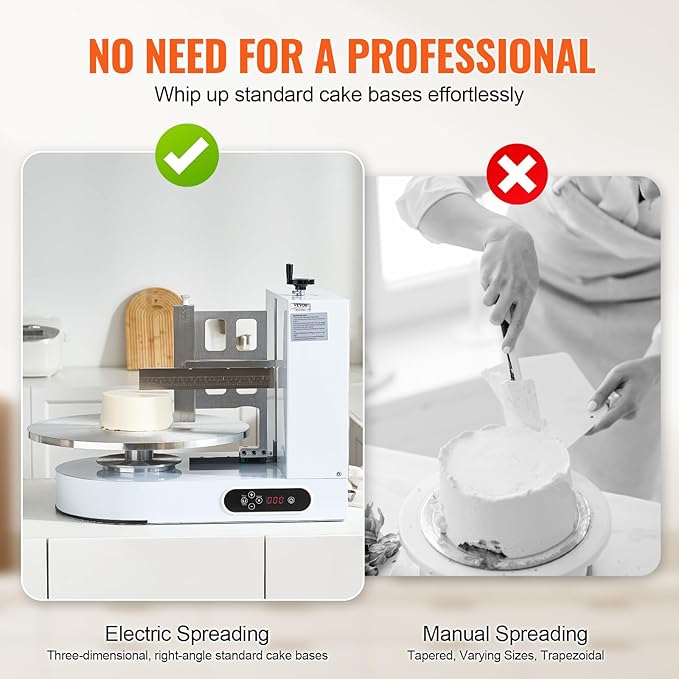 VEVOR Cake Decorating Machine, Cake Cream Spreading Coating Smearing Machine, Low Noise Cake Frosting Machine, Turntable with Adjustable Scraper, for 4" to 16" Cake, 25-320RPM Rotating Speed, White