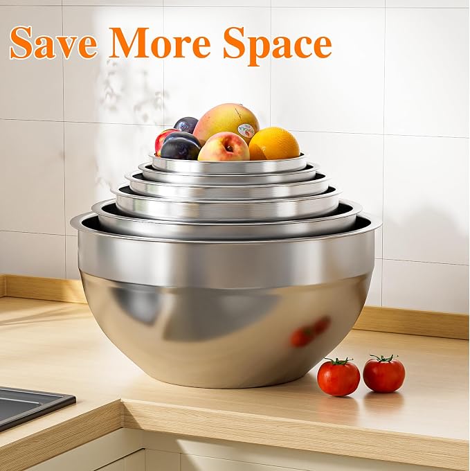 Mixing Bowls with Lids Set, 6 PCS Stainless Steel Mixing Bowls with 3 Grater Attachments, Kitchen Food Storage Organizers Nesting Mixing Bowl, Large Size 4.5, 3.5, 2.1, 1.5, 1.1, 0.7QT-Black - Image 7