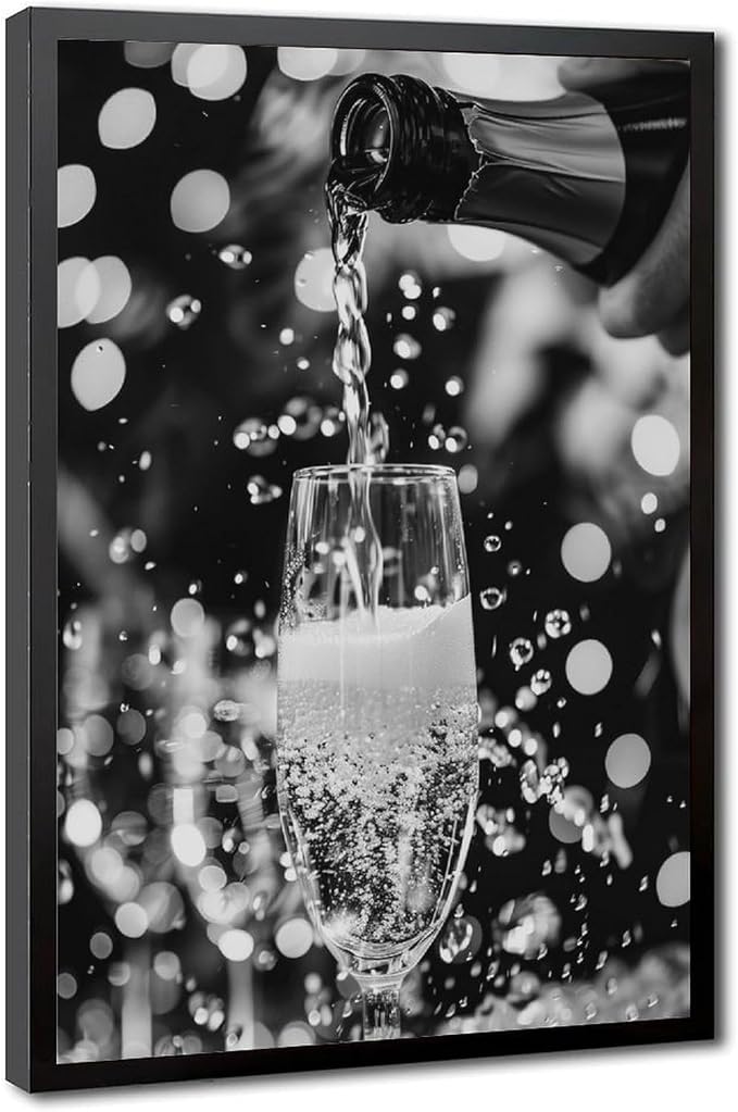 Pouring Champagne, Black And White Art, Wine Glasses Poster, Party, Retro Photography Canvas Poster Wall Art Decor Print Picture Paintings for Living Room Bedroom Decoration Black Frame 20x30in(50x75c by Unknown