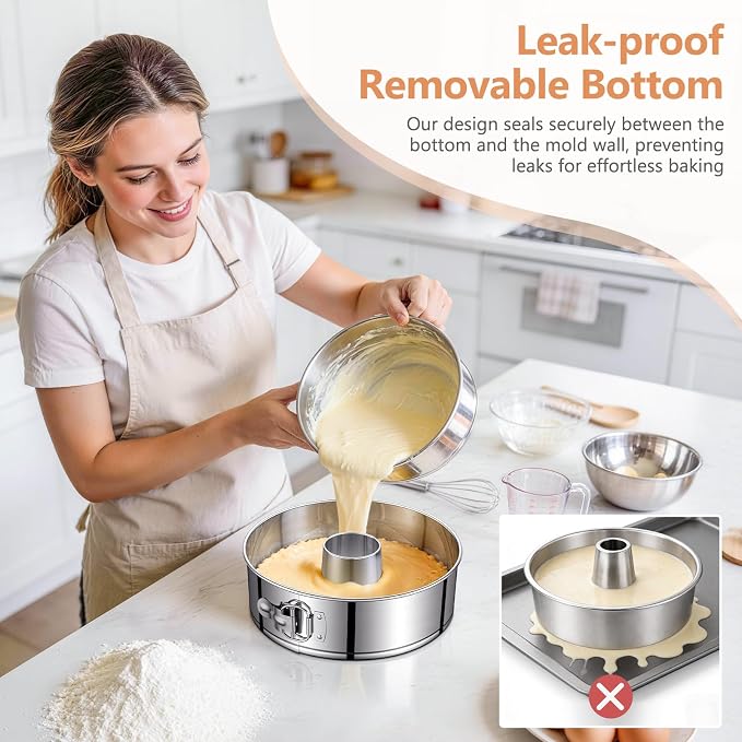 10-Inch Pound Cake Pan with Removable Bottom, 304 Food-Grade Stainless Steel Springform Bundt cake pan, Leak-Proof & Dishwasher Safe - Perfect for Angel food, Pound & Chiffon Cakes - Image 5