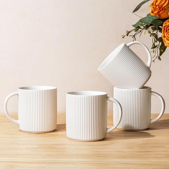 theterra Ceramic Coffee Mugs Set of 4, 14.2 oz Coffee Cups with Handle | Handmade, Suitable for Latte, Tea, Milk, Beer & Hot Cocoa, Bright White by TheTerra