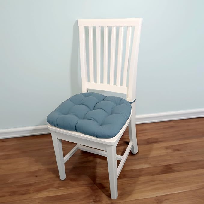 Barnett Home Decor Cotton Duck Bluebell Dining Chair Pad with Ties - Size Medium Size 18 Chair Pad Jumbo - Latex Foam Fill - Machine Washable, 100% Cotton, Made in USA (Colonial Blue) - Image 2