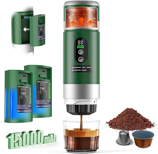 Portable Espresso Machine with Removeable Battery, 20 bar Mini Travel Coffee maker, Expresso Coffee Maker with USB-C,3-in-1 Car Coffee Maker Self-Heating, Ground Coffee & Capsule(Ns&DG)