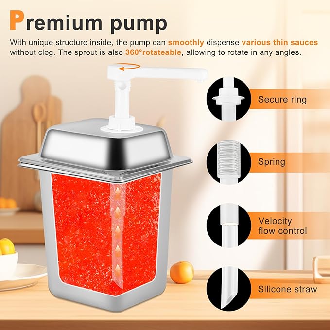 3.4Quart Sauce Pump Dispenser Condiment Dispenser with 2 Pumps, Pump Dispenser for Syrup Ketchup Dressing BBQ Sauce