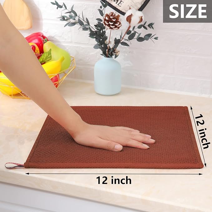 Homaxy 100% Cotton Waffle Weave Kitchen Dish Cloths 12-Pack, Rust | 12 x 12 Inches, Ultra Soft Absorbent Dish Towels, Quick Drying Dish Rags with Hanging Loop - Image 5