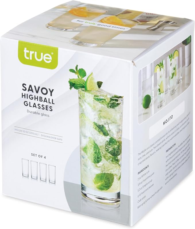 True Highball Glasses, Tall Glass Tumbler for Cocktails, Mojito Iced Tea Juices, Soda Water Drinking Cups, Kitchen Glassware, Home Bar, 11 oz Set of 4 - Image 11