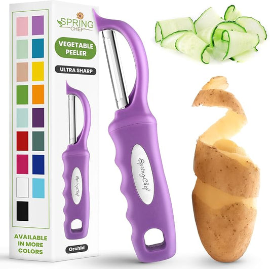 Spring Chef Swivel Vegetable Peeler for Kitchen w/Ergonomic Handle, Orchid | Premium Potato Peeler w/ Ultra Sharp Stainless Steel Blades, Multifunctional Veggie Peeler for Apple, Carrot, Cucumber, Fruit by SpringChef