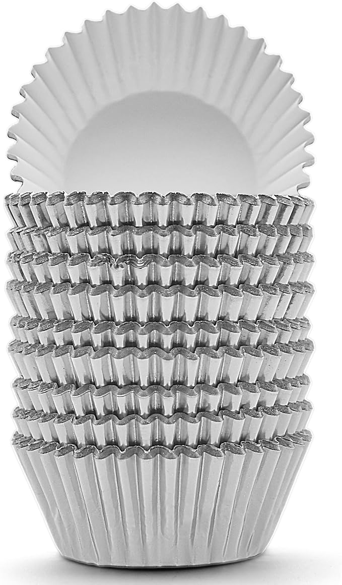200 Pcs Silver Foil Cupcake Liners Standard Baking Cups Muffin Paper Cases | Food-grade, Greaseproof & Sturdy Parchment, Cupcake Wrapper for Party, Christmas, Gift by MODENGKONGJIAN