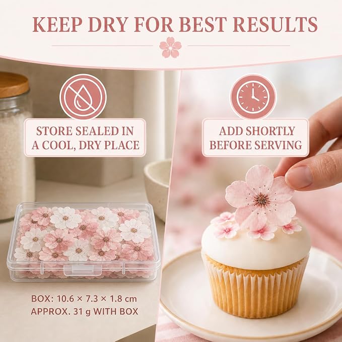 60Piece Edible Cherry Blossom Cake Toppers, Pre-Cut Wafer Paper Flowers in Assorted Sizes for Cupcakes, Baby Showers, Weddings, Birthdays and Spring Parties - Image 7