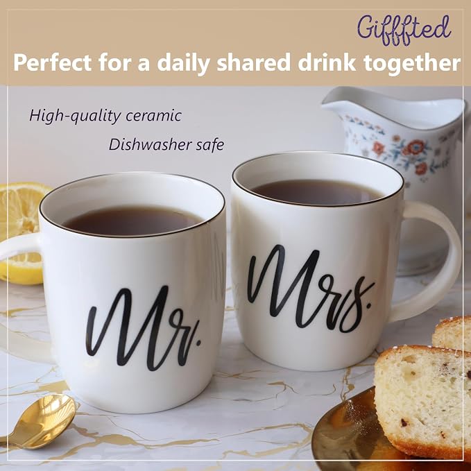 Triple Gifffted Mr and Mrs Coffee Mugs Couples Gifts Ideas for Christmas Wedding Anniversary Engagement Valentines,his Hers Present,husband Wife,him Her,men Women,bride Groom,newlyweds,ceramic 380ml - Image 4