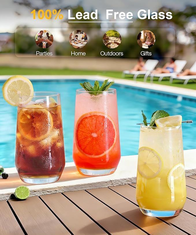 Drinking Water Glass Cups Set,Crystal Clear tall Glass cups set of 6,16.2oz - Image 2