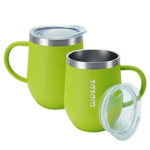 BJPKPK 2PCS Insulated Coffee Mug with Lid, 12oz Stainless Steel Tumbler | Travel Coffee Mug with Handle, Vacuum Insulated Tumbler Cup for Camping, Office, Home, BPA Free Lid, Hot & Cold by BJPKPK