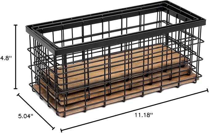 TIEYIPIN Farmhouse Decor Metal Wire Storage Baskets, Wood Base Containers Organizing Basket Caddy Bin for Kitchen Cabinets, Bathroom, Pantry, Garage, Laundry Room, Closets - Small - Black (Set of 3) - Image 6