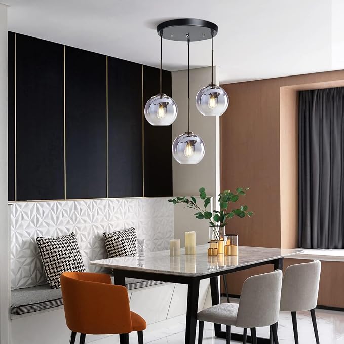 KCO Lighting 3 Pendant Light Fixtures Ceiling Hanging Large Glass Cluster Chandelier Nordic Mercury Glass Pendant Light Modern Cluster Pendant Light Fixture - Image 6