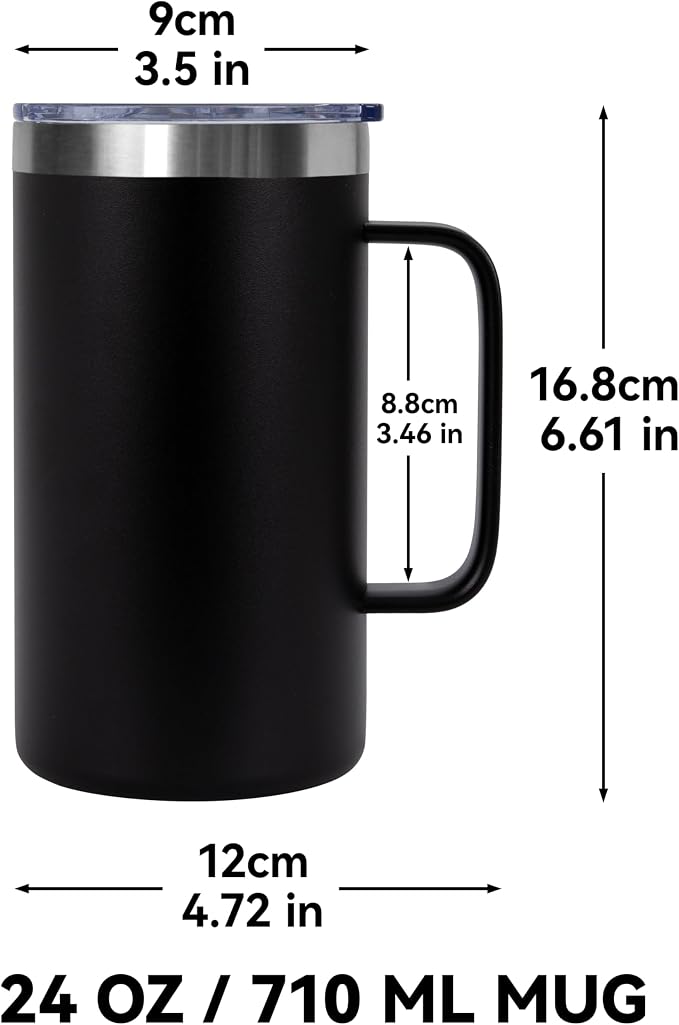 DOMICARE 24oz Mug with Handle and Lid, Stainless Steel Coffee Mug, Reusable Insulated Cup, Travel Mug with Handle, Double Wall Vacuum Coffee Tumbler for Men and Women, Black, Pack 1 - Image 4